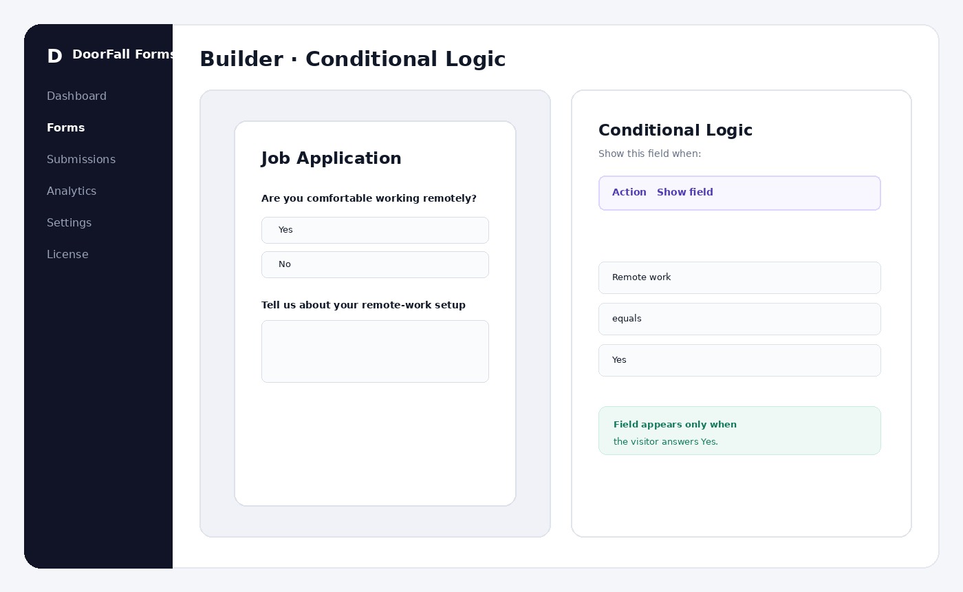 DoorFall Forms conditional logic settings
