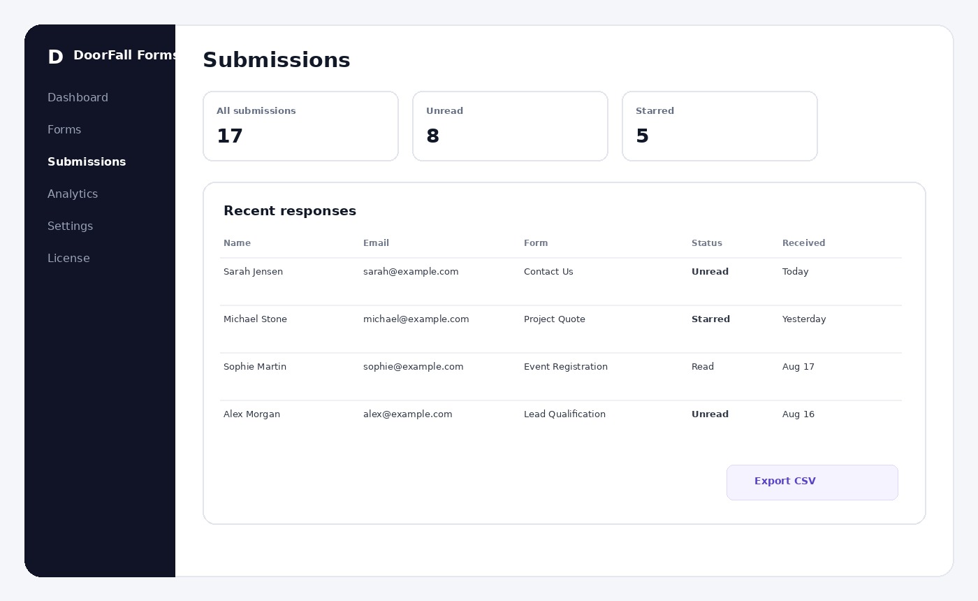 DoorFall Forms submission manager